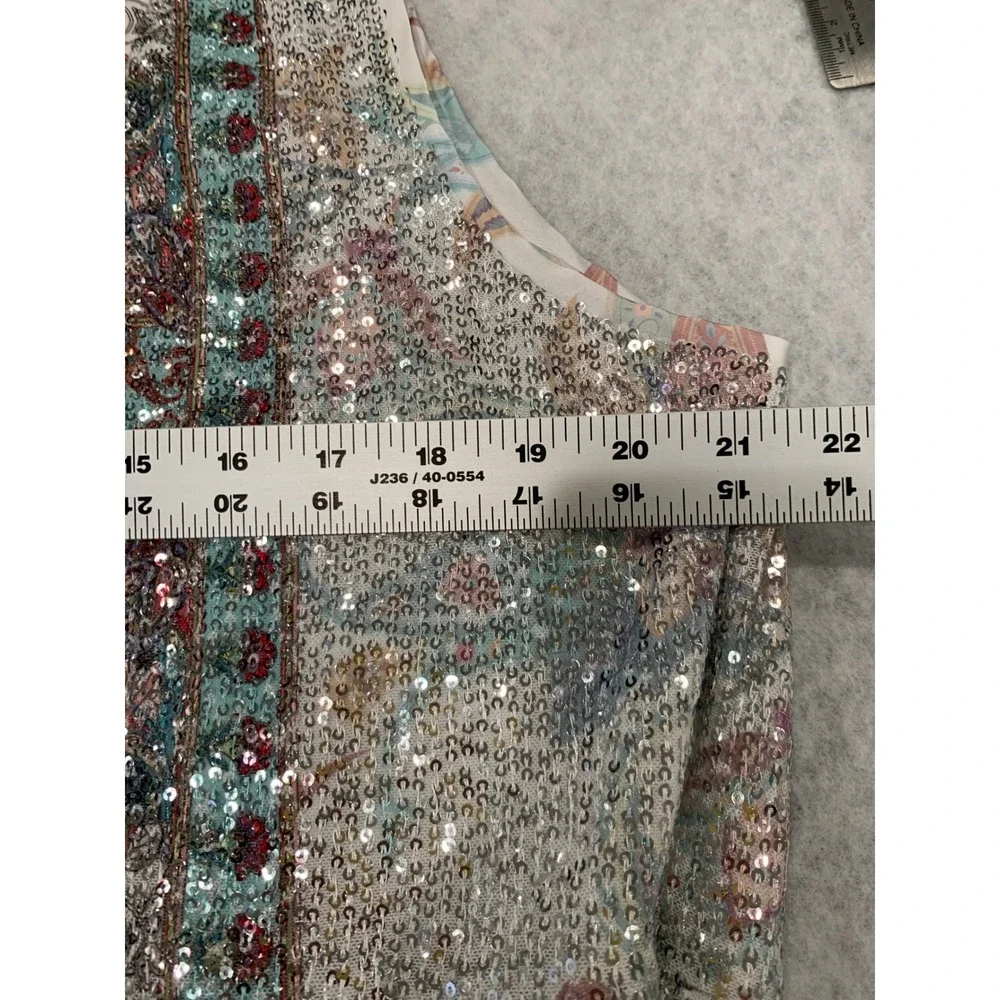 Origami Paisley Sequin Duster Vest L Festival Boho Glam art to wear - Picture 8 of 10